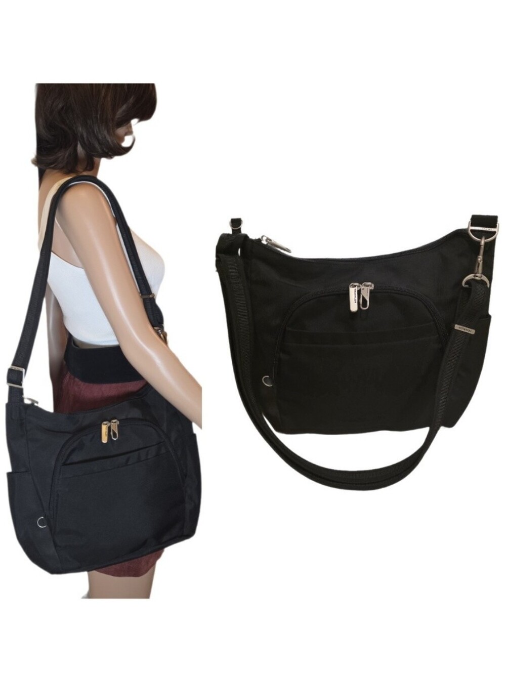 Travelon Black Anti-Theft Classic Crossbody Bucket Bag - Excellent Condition